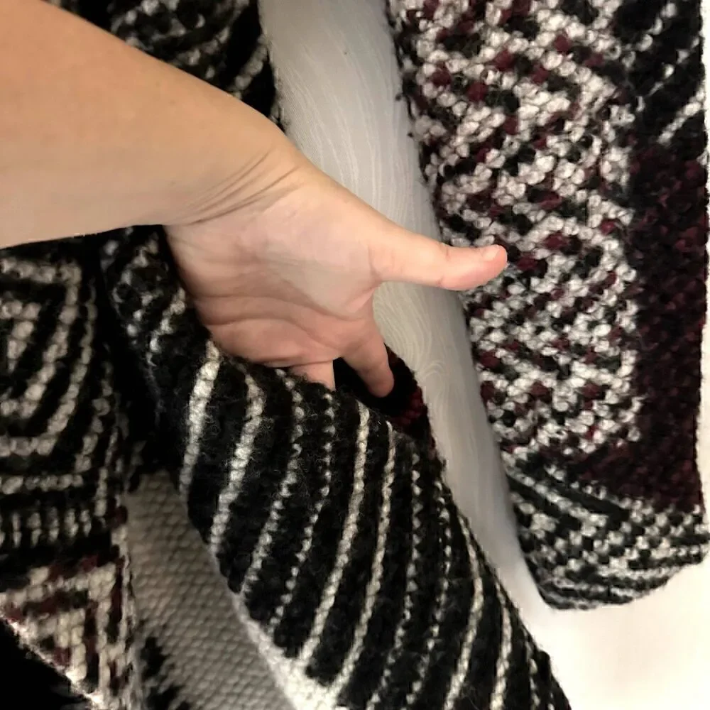 Lucky Brand Red Black White Wool Blend Chunky Aztec Open Cardigan Sweater Size S